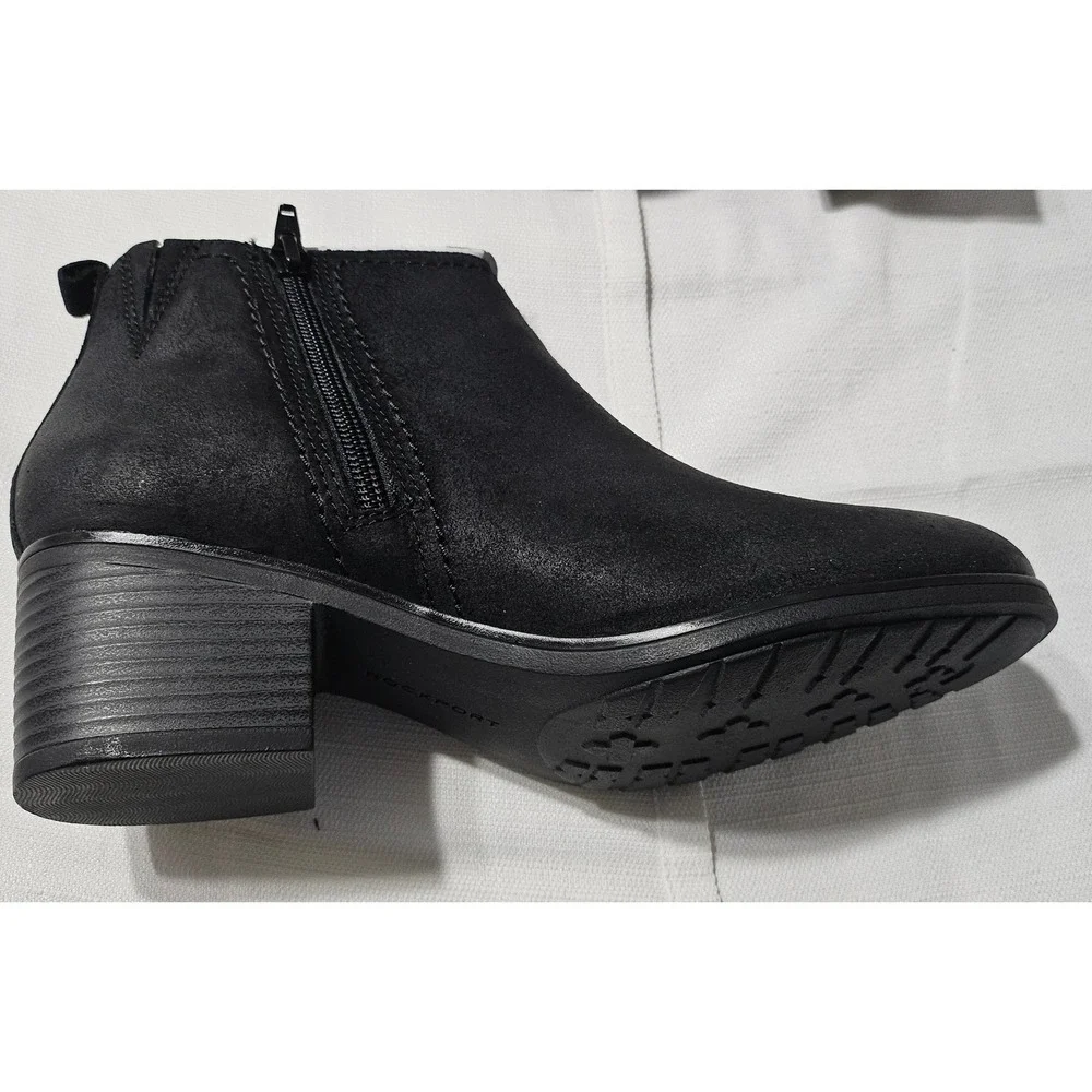 Rockport‎ Dorset Black Leather Ankle Boots Block Heel Side Zip CH0205 Womens 8.5
